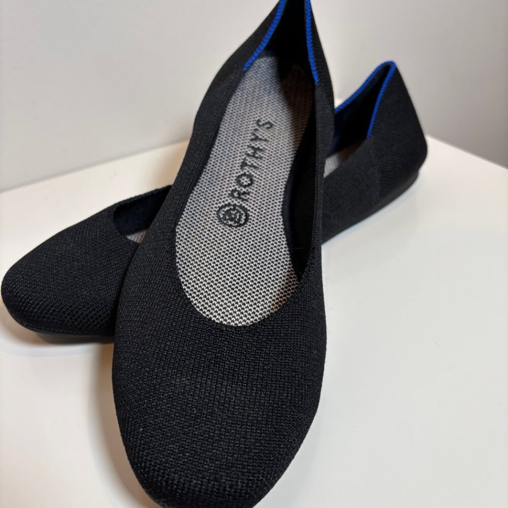 ROTHYS Black Flat Round Toe Slip On Size 8.5 EUC